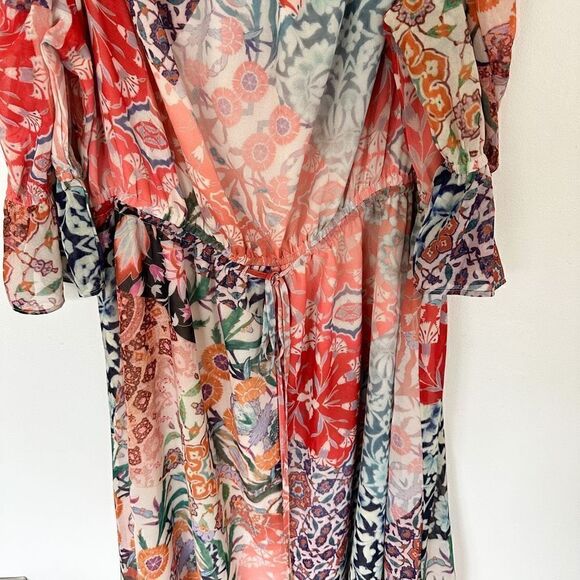 City Chic Adisa Off Shoulder Mixed Media Multi Color Print Shark Bite Hem Dress - Picture 5 of 10